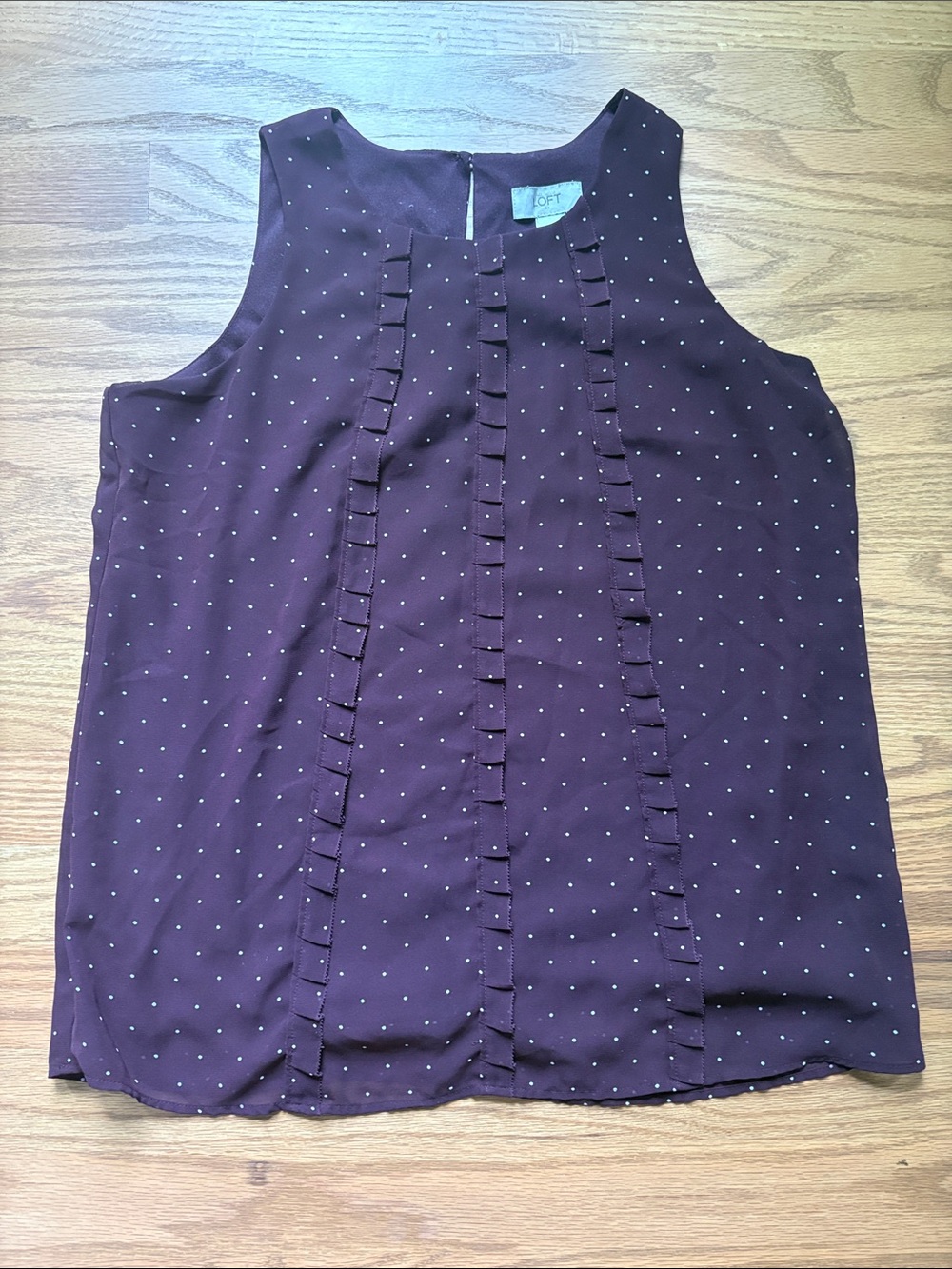 LOFT Plum Sleeveless Ruffle Dot Blouse